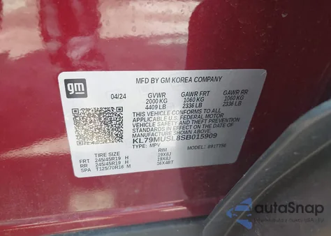 2025 Chevrolet Trailblazer Awd Rs из США, поврежденный, VIN KL79MUSL8SB015909